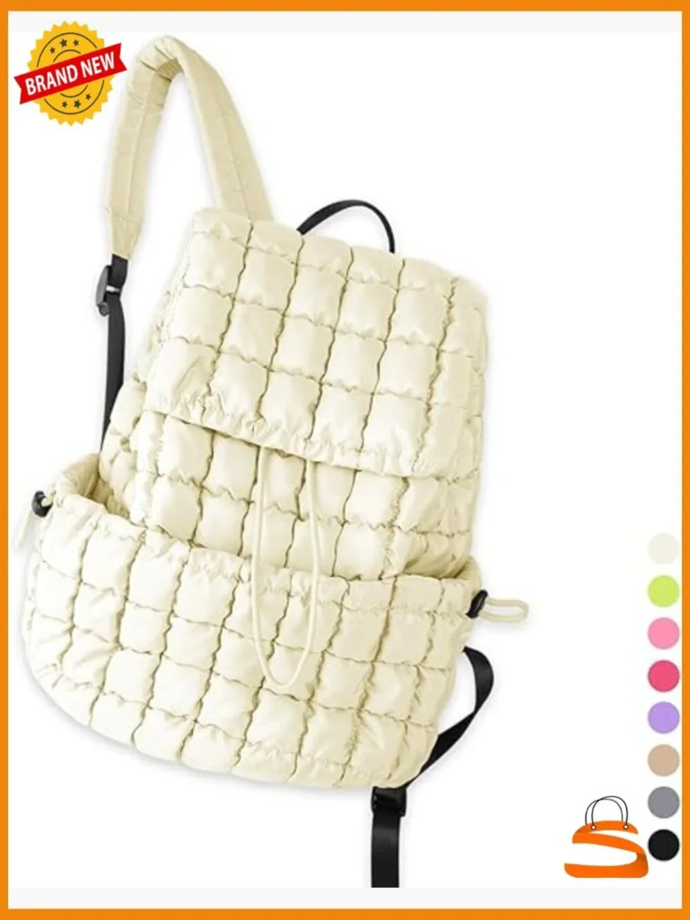 Quilted Puffer Backpack, Lightweight Nylon Travel Daypack, Puffy Hiking Pack